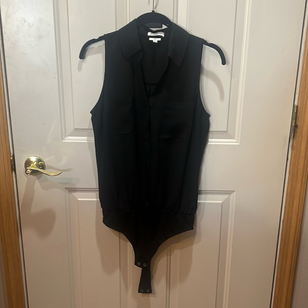 Black button down sleeveless collared body suit